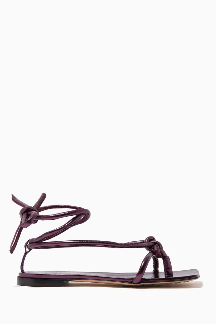 

Knot Strap Flat Sandals in Laminated Goatskin, Purple