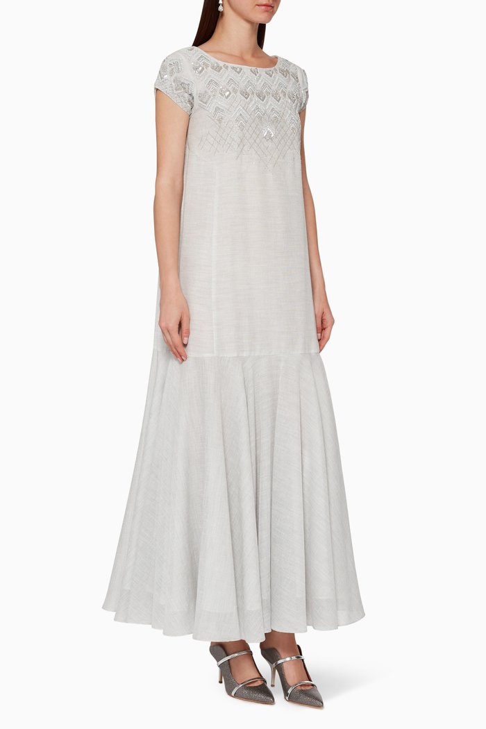 

Moroccan Crystal Linen Kaftan, Grey