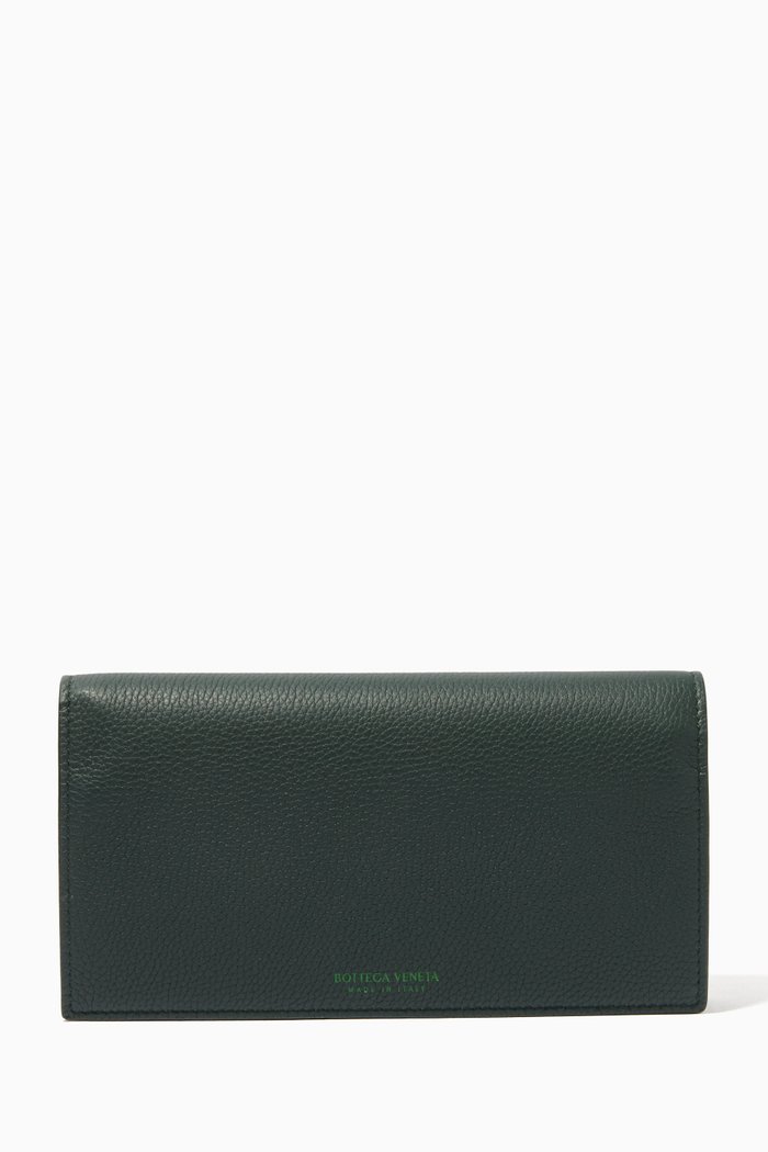 

Grainy Leather Continental Wallet, Green