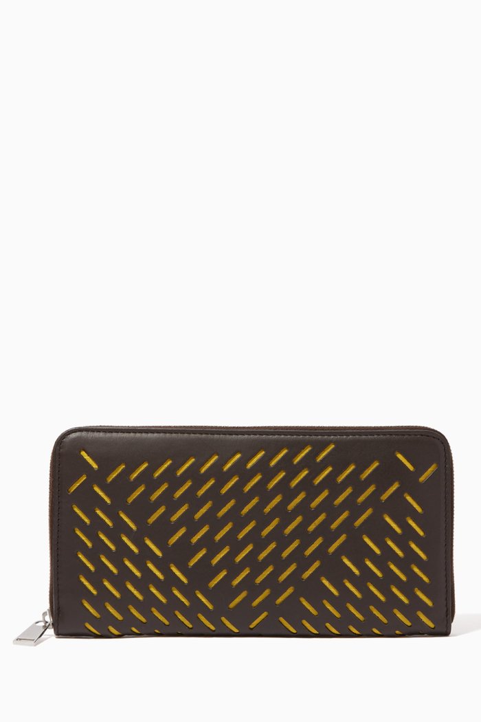 

Perforated Leather Zip-Around Wallet, Brown