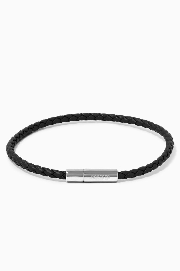 

Gianni Sterling Silver & Woven Leather Bracelet, Black