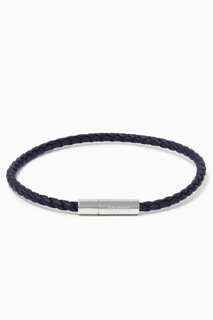 Gianni Sterling Silver & Woven Leather Bracelet, Blue