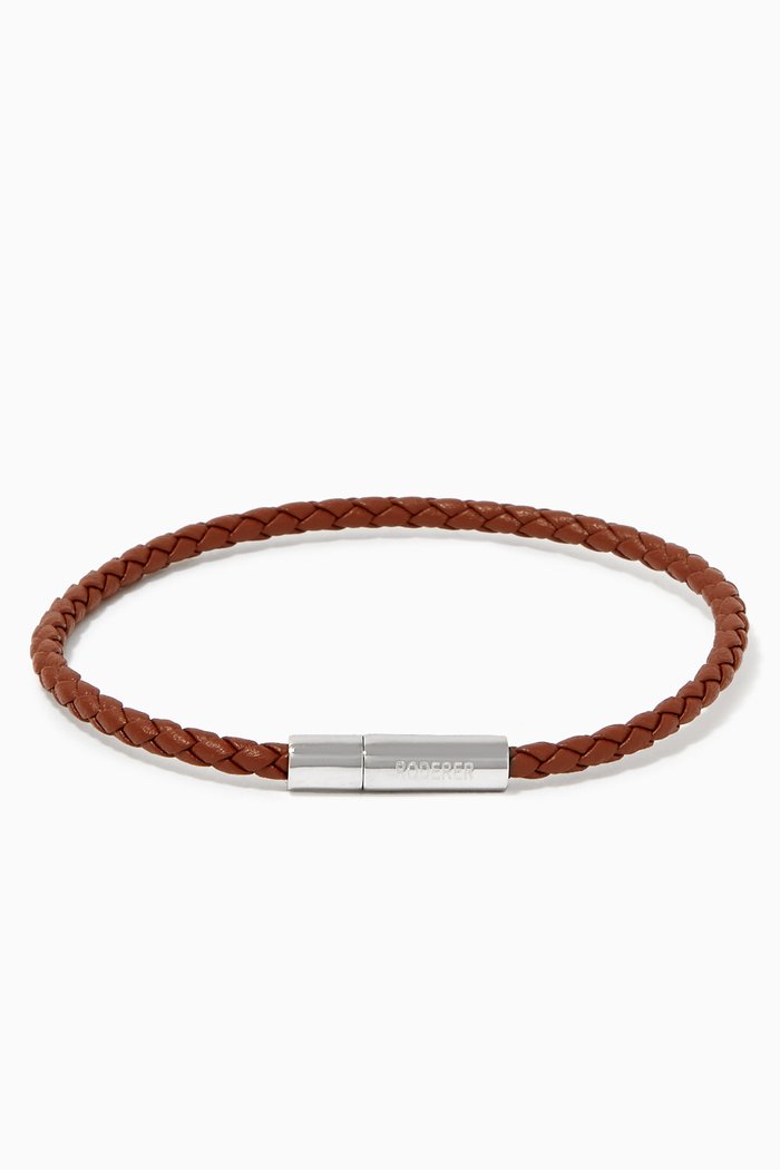 

Gianni Sterling Silver & Woven Leather Bracelet, Brown