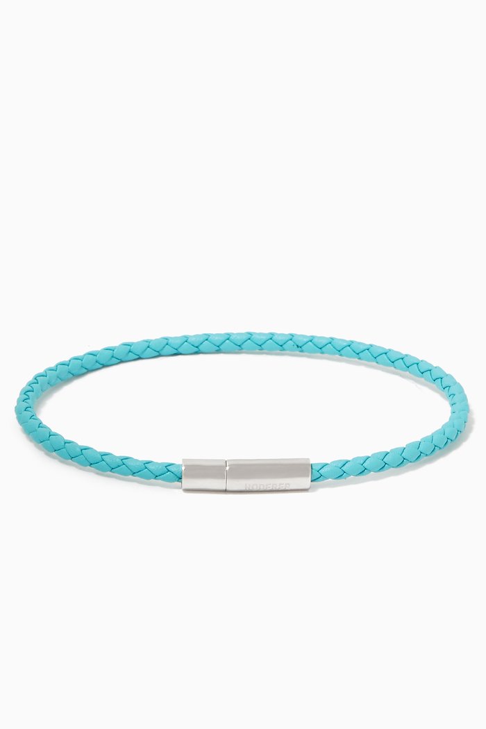 

Gianni Sterling Silver & Woven Leather Bracelet, Blue