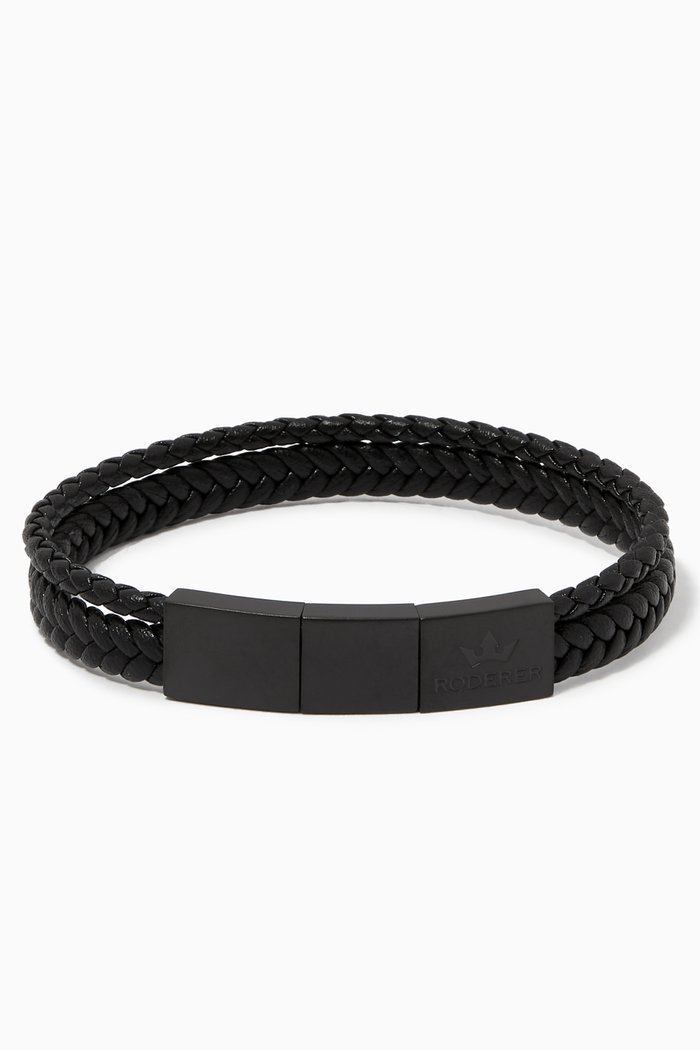 

Enzo 2-Line Woven Leather Bracelet, Black