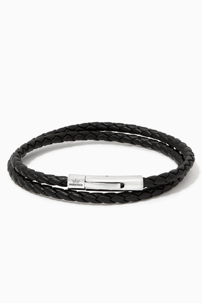 

Matteo Double Tour Woven Leather Bracelet, Black