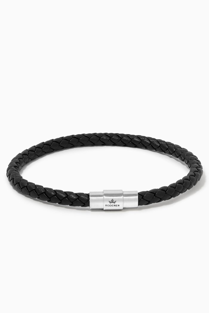 

Sergio Woven Leather Bracelet, Black