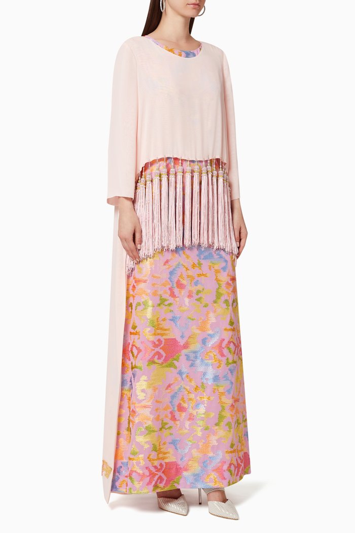 

Floral Tassel Crepe Jalabiya, Pink