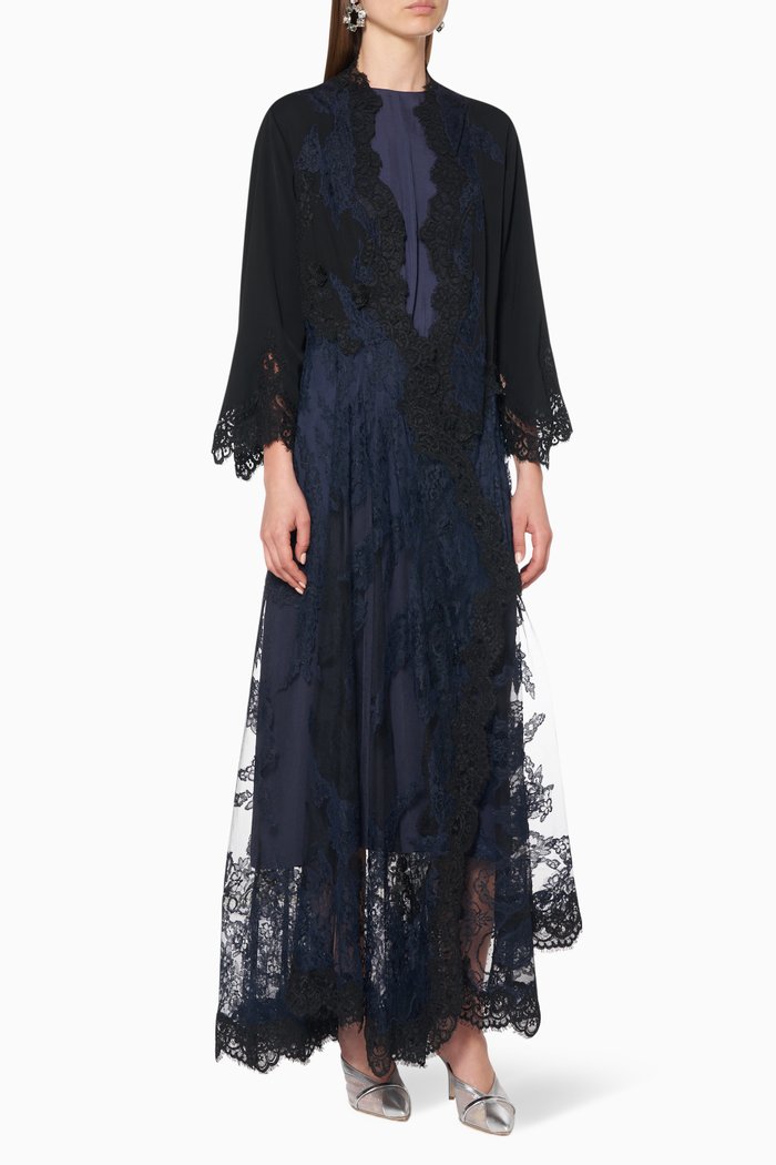 

Tulle & French Lace Abaya, Black