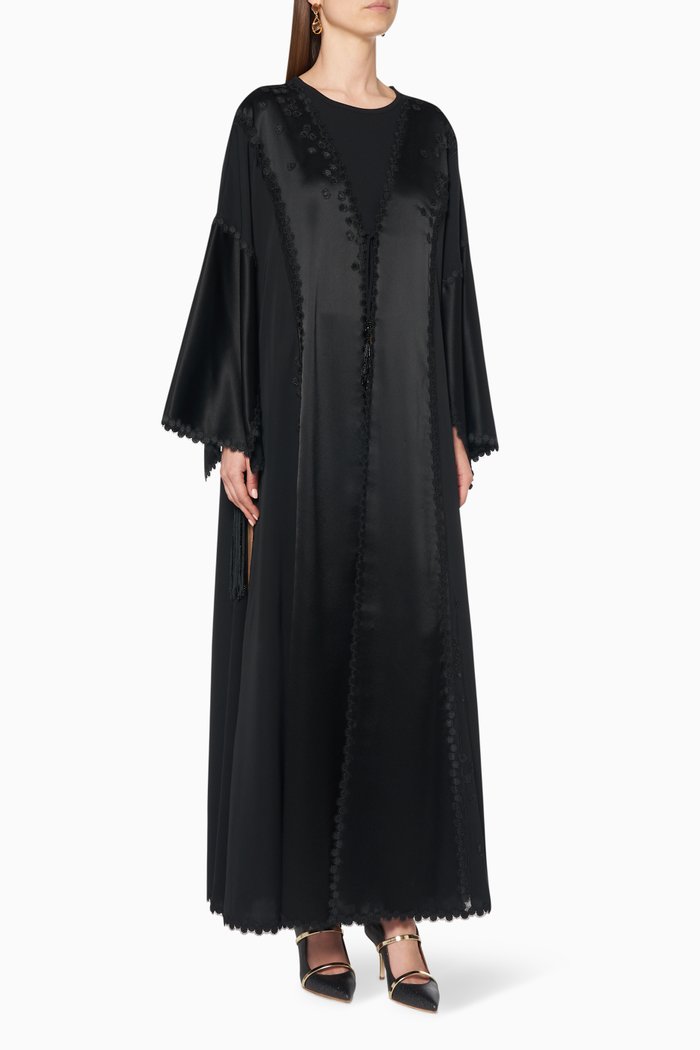

Satin Embroidered Abaya, Black