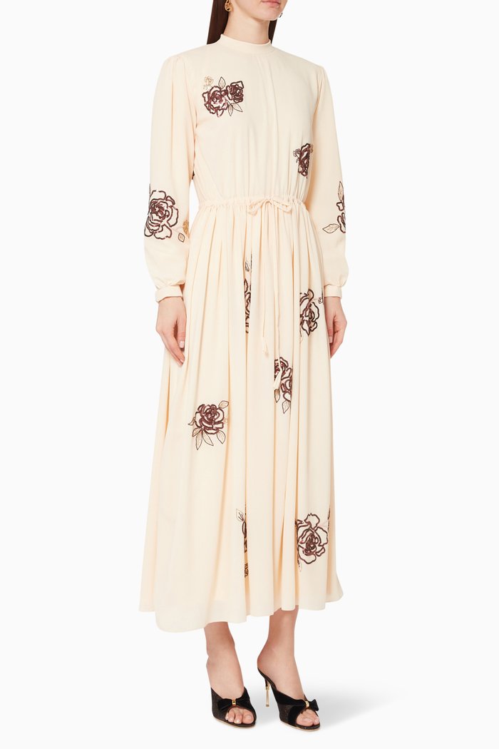 On a Bed of Roses Abaya, Neutral