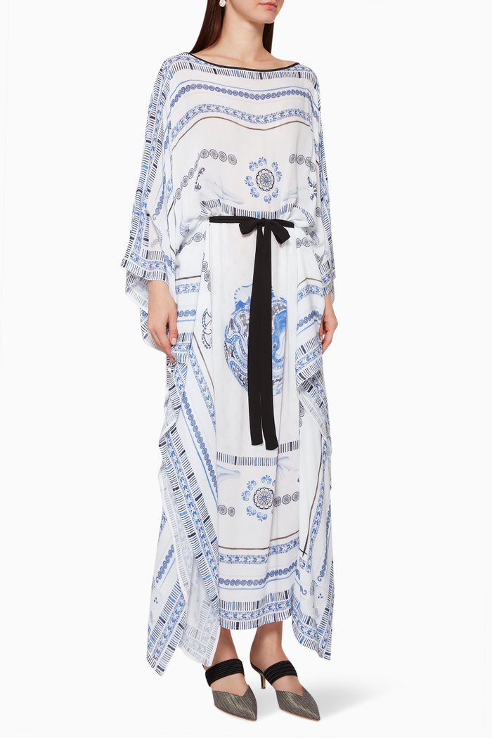 

Printed Belted Kaftan, White