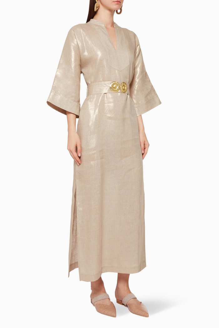 

Shimmer Linen Belted Kaftan, Gold