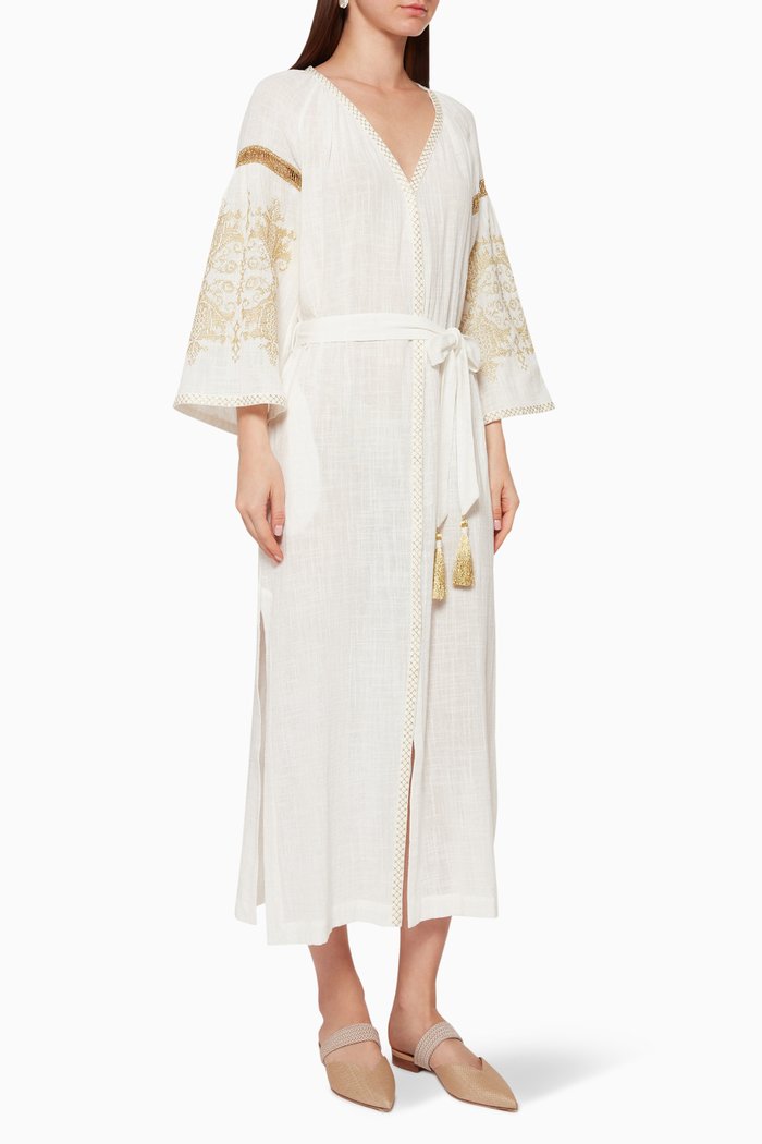 

Embroidered Belted Kaftan, White