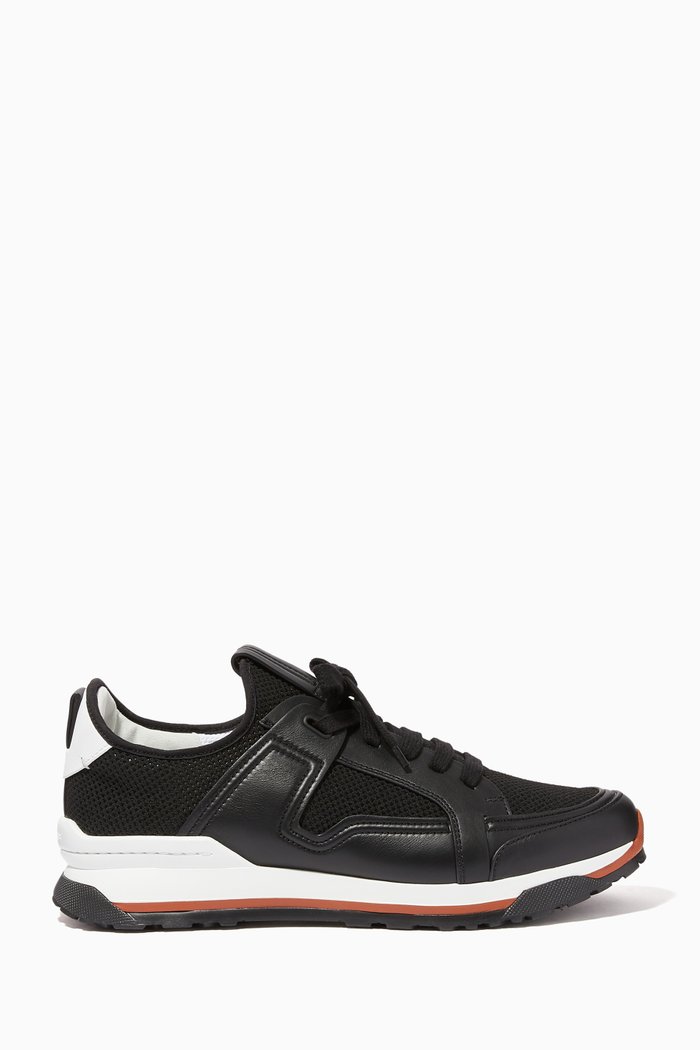 

Siracusa Calfskin & Mesh Sneakers, Black