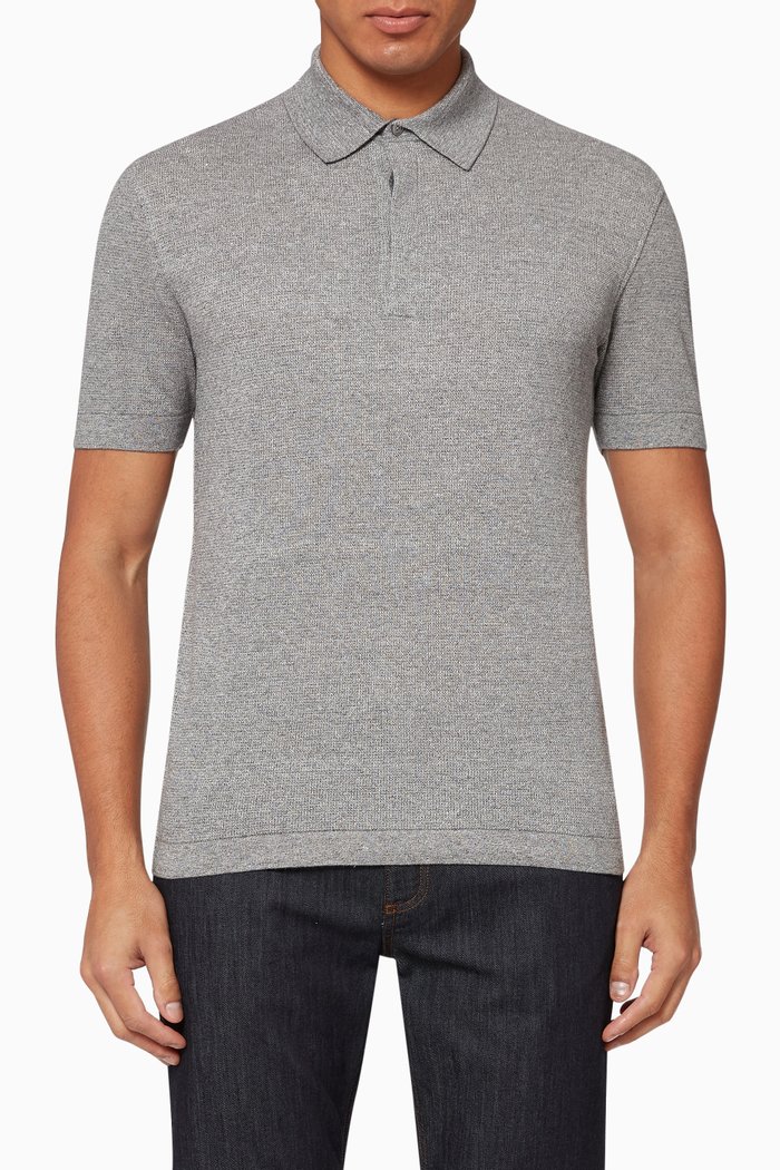 

Mélange Cotton Silk Polo Shirt, Grey