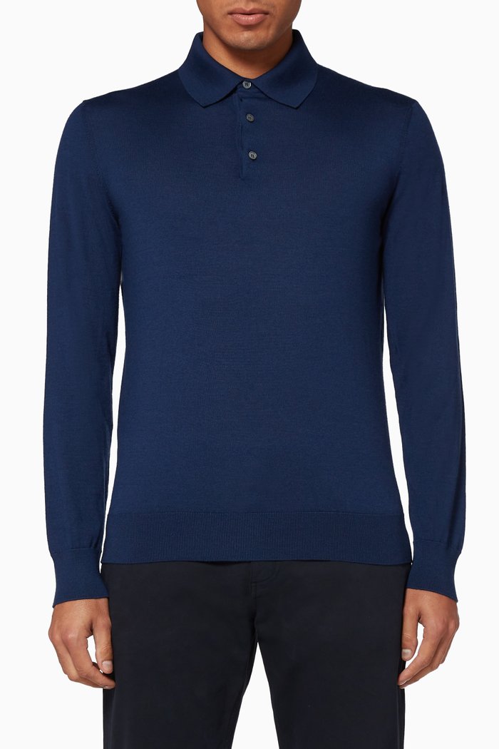 

Long-Sleeved Polo Shirt, Blue