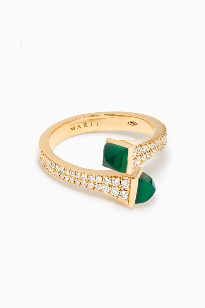 

Cleo Diamond Wrap Ring with Green Agate in 18kt Yellow Gold