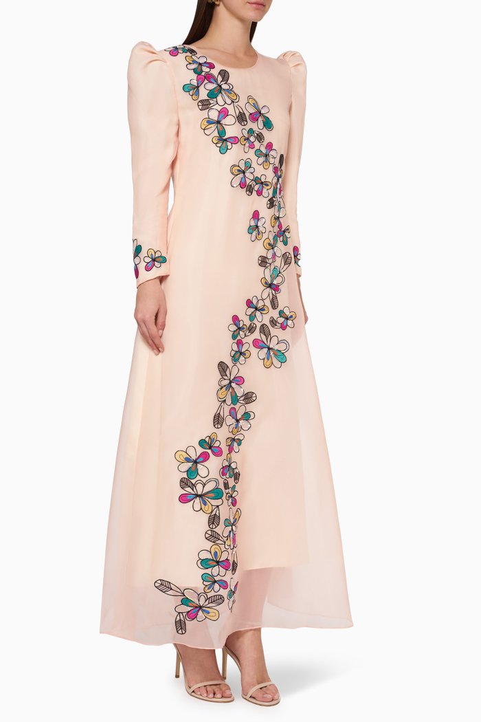 

Floral Embroidered Organza Dress, Pink