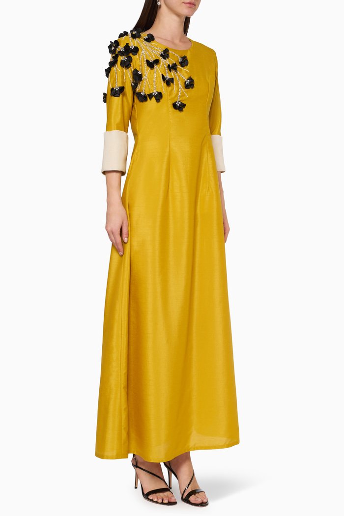 

Floral Applique Maxi Dress, Yellow