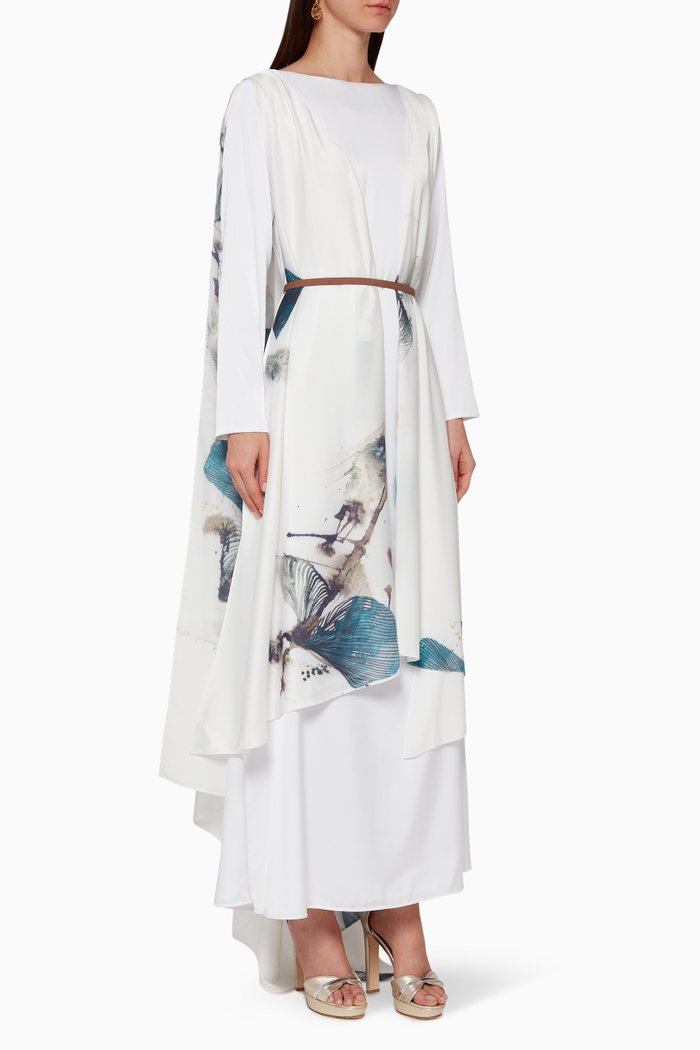 

Printed Silk Kaftan, Set Of Two, White