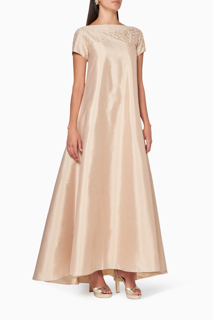 Embroidered Maxi Dress, Gold