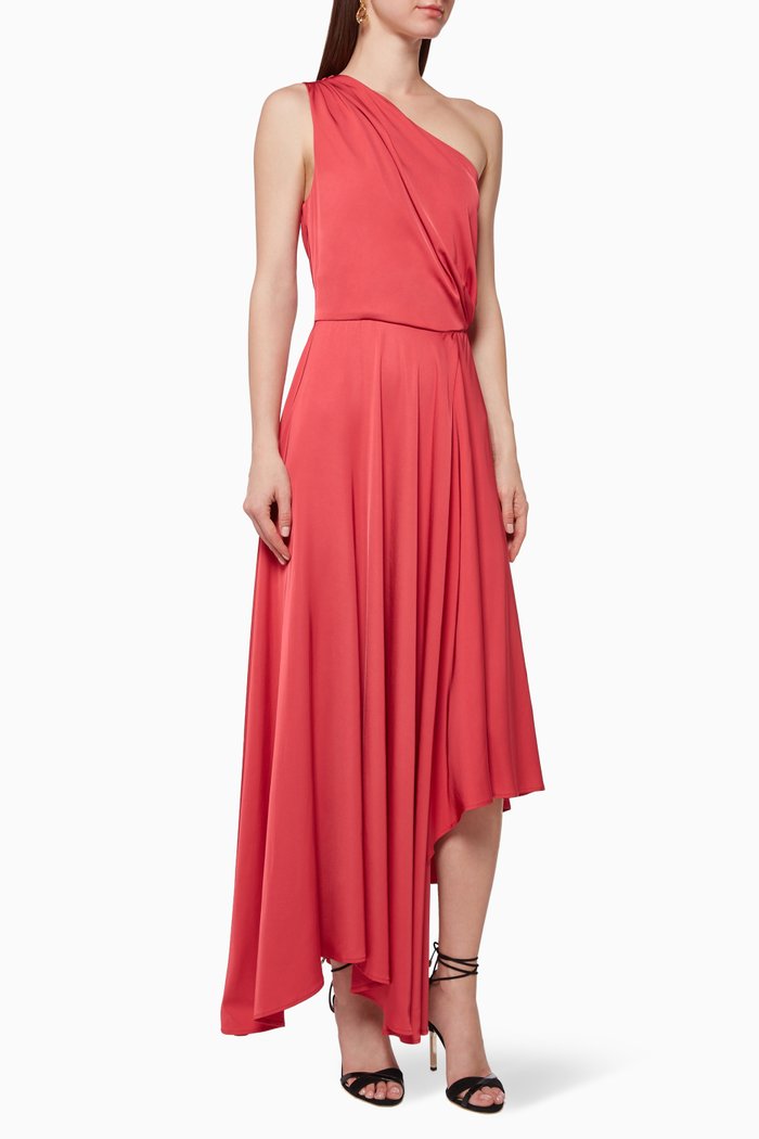 

Asymmetric Midi Dress, Red