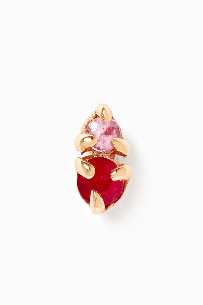 Ruby & Pink Sapphire Prong Single Stud in 10kt Yellow Gold