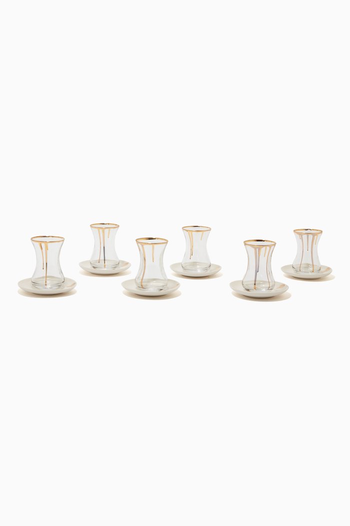 

Drip Glass & Porcelain Tea Set, Set of 6, Gold