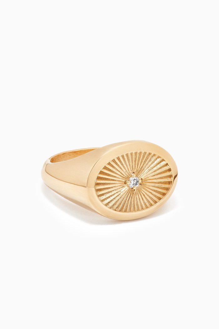 

Inez White Diamond Signet Ring in Gold Plated Sterling Silver, Yellow
