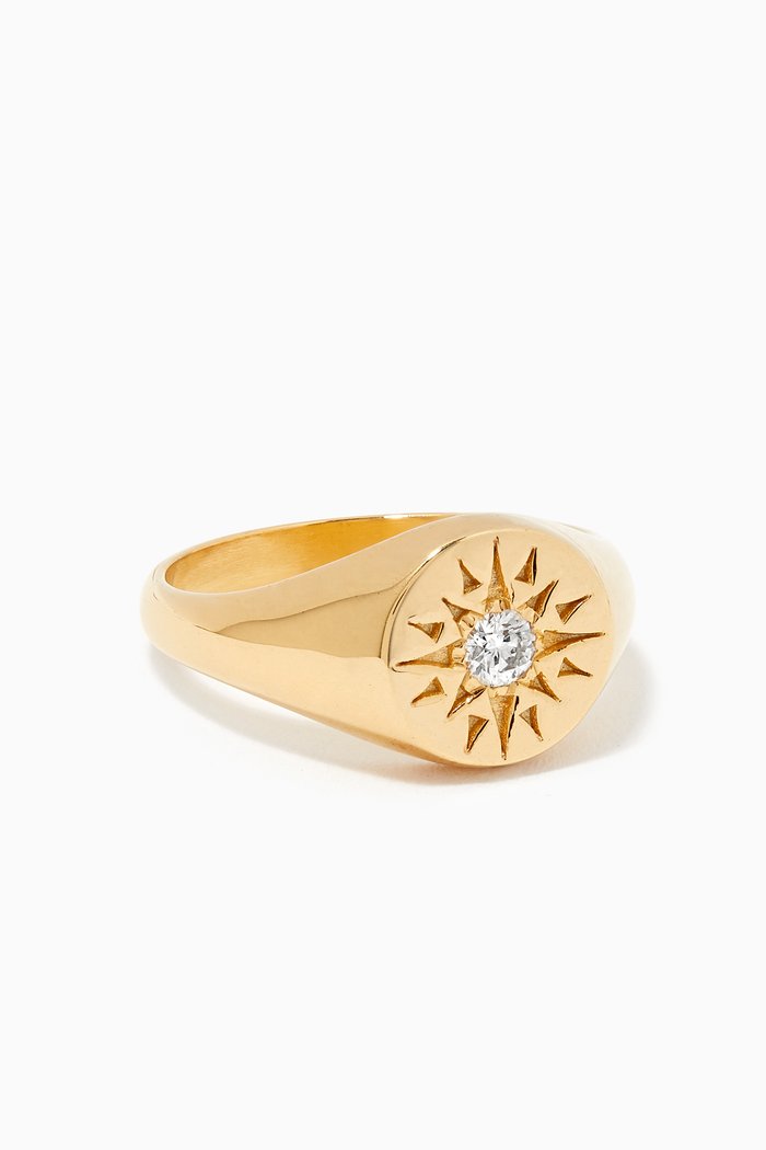 

Ursa White Diamond Signet Ring in Gold Plated Sterling Silver, Yellow