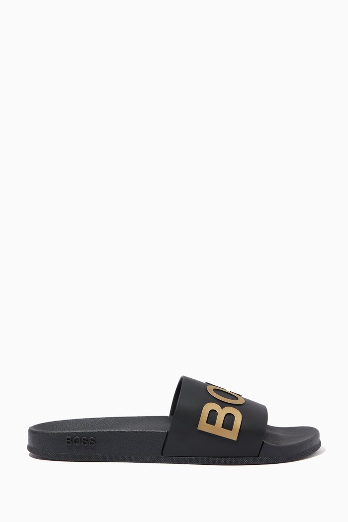 

Logo Pool Slide Sandals in Rubber, Black