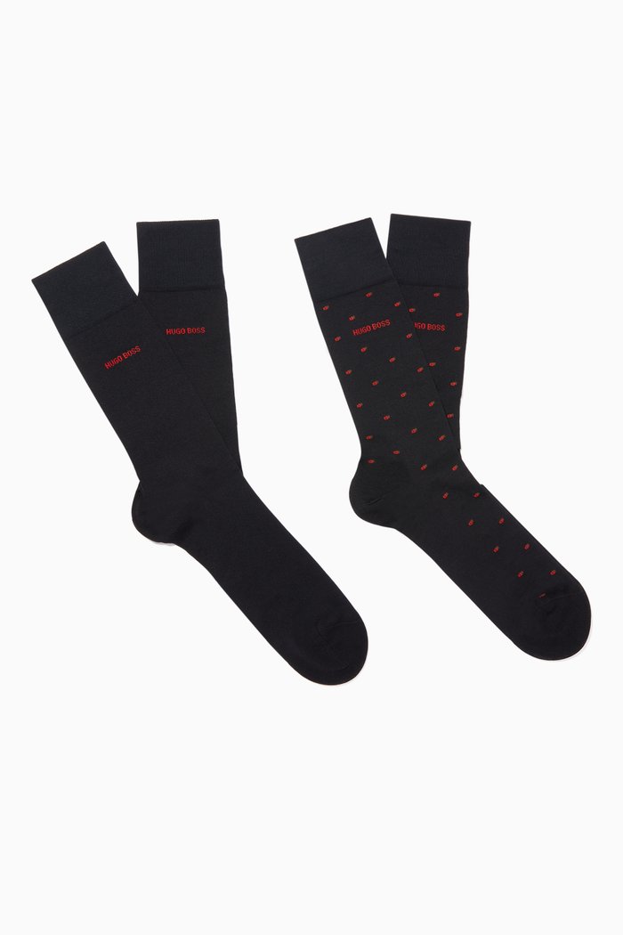 

Mini-Pattern Stretch Cotton Socks, Set of Two, Blue