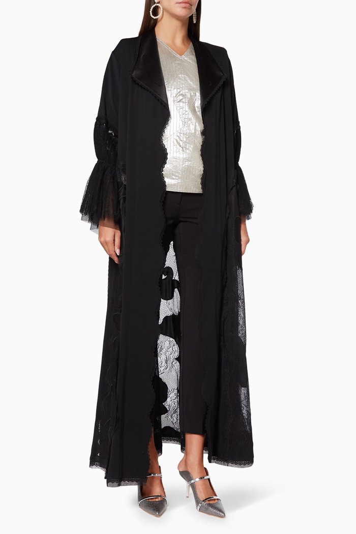 

Embellished Silk Abaya, Black