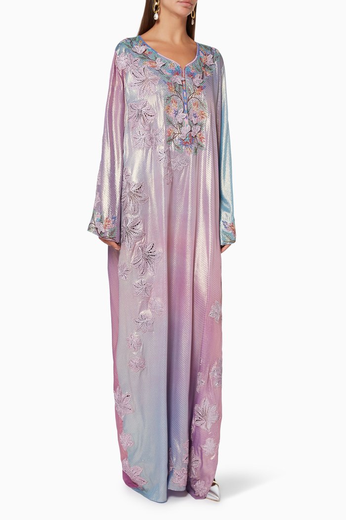 

Embroidered Chiffon Abaya, Purple