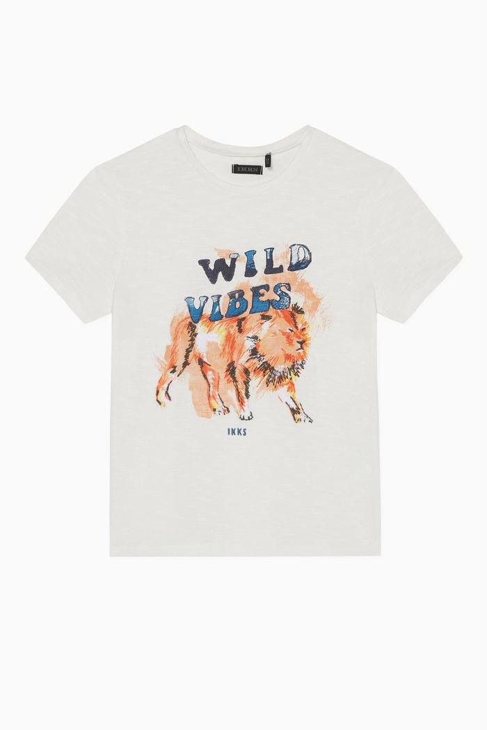 

Embroidered Lion Print T-Shirt, White