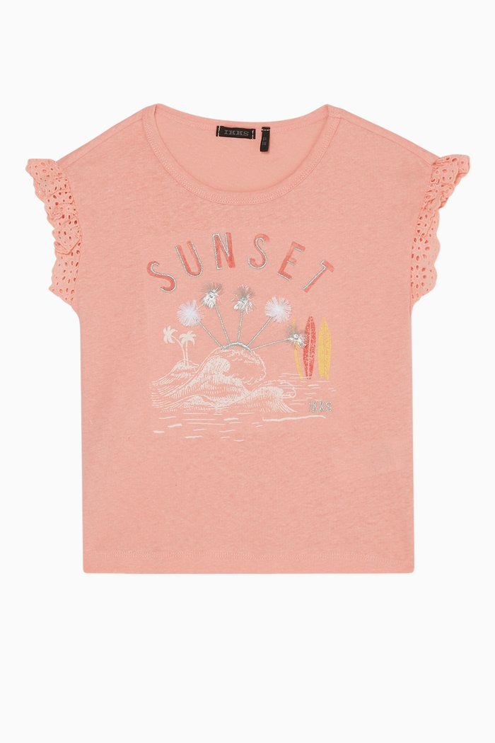 Embroidered Print T-Shirt, Orange