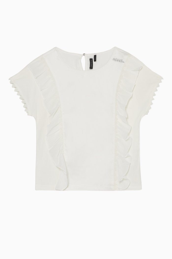 

Ruffled-Overlay Short-Sleeved Top, White