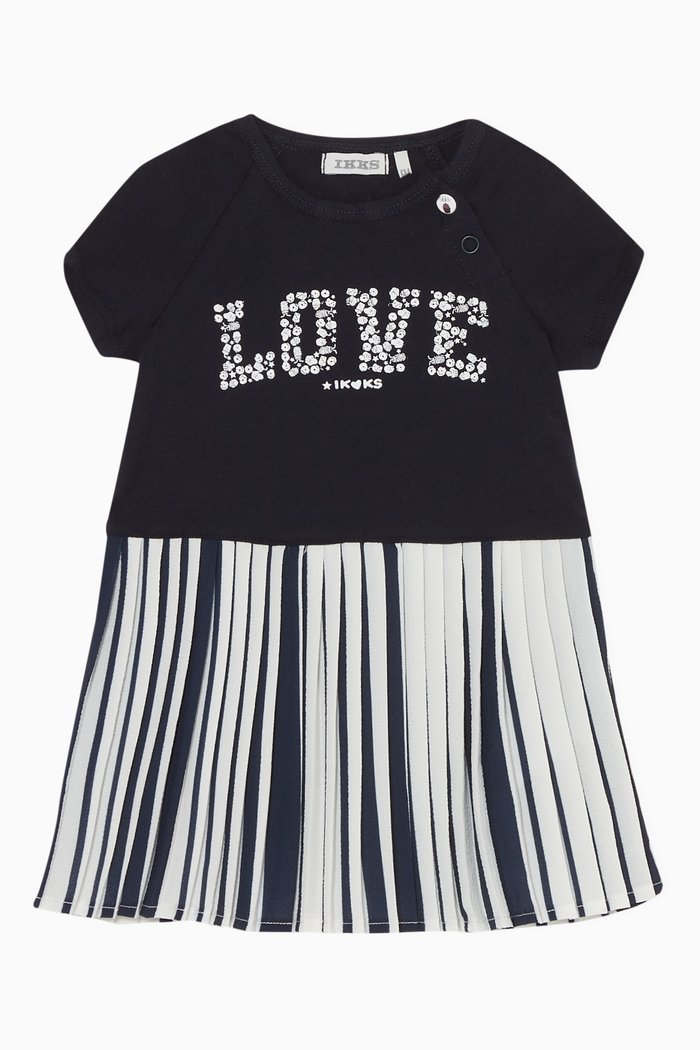 

Printed Jersey Pleated Dress, Blue