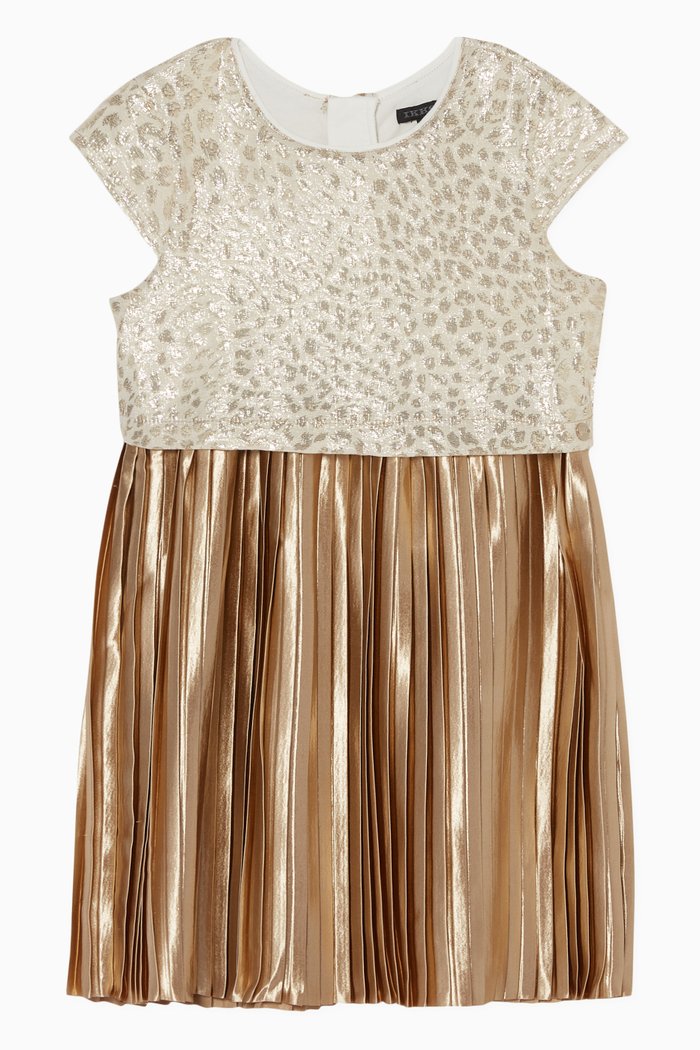

Metallic Jacquard Pleated Dress, Yellow