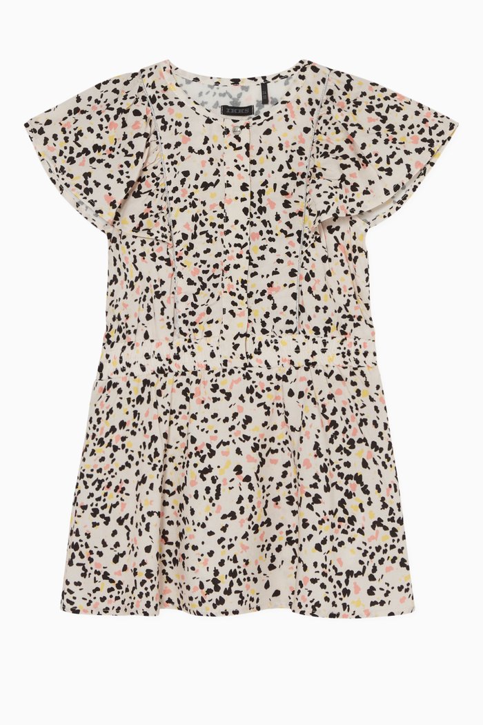 

Printed Ruffle-Sleeved Dress, Orange