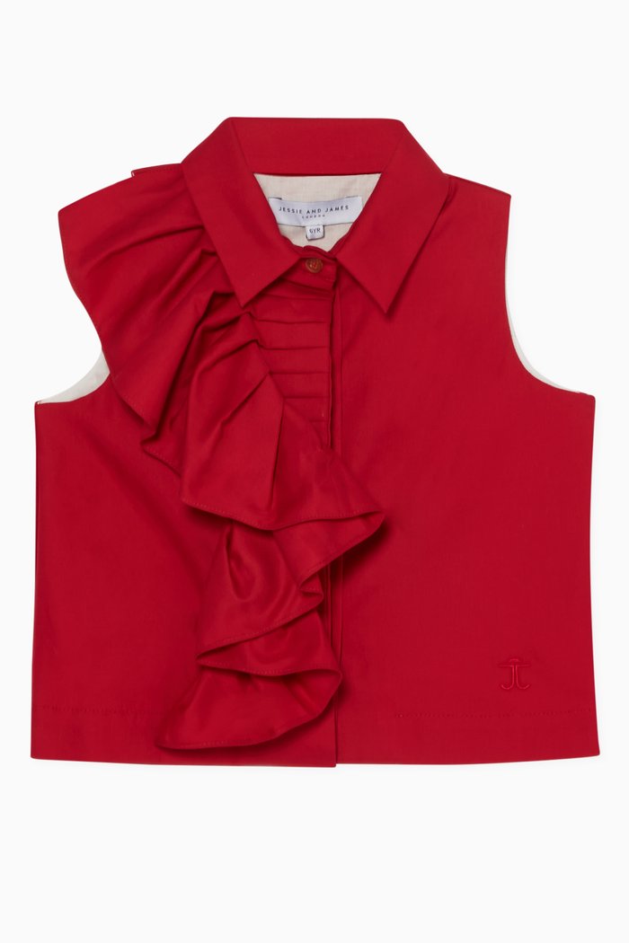 

Sleeveless Ruffle Blouse, Red