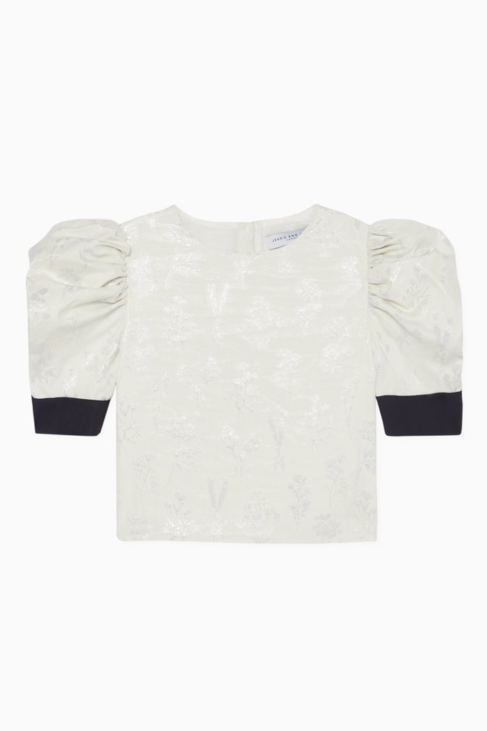 Embroidered Puff Sleeve Top, White