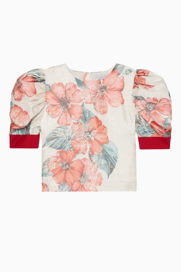 

Floral Puff Sleeves Blouse, White
