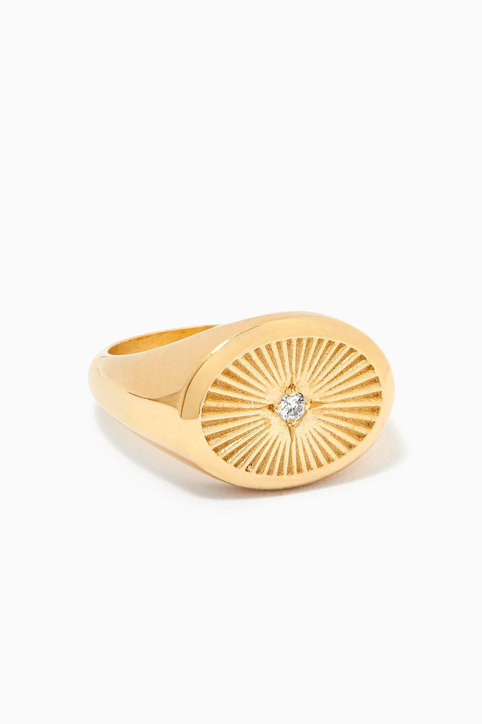 

Inez White Diamond Signet Ring in Gold Plated Sterling Silver, Yellow