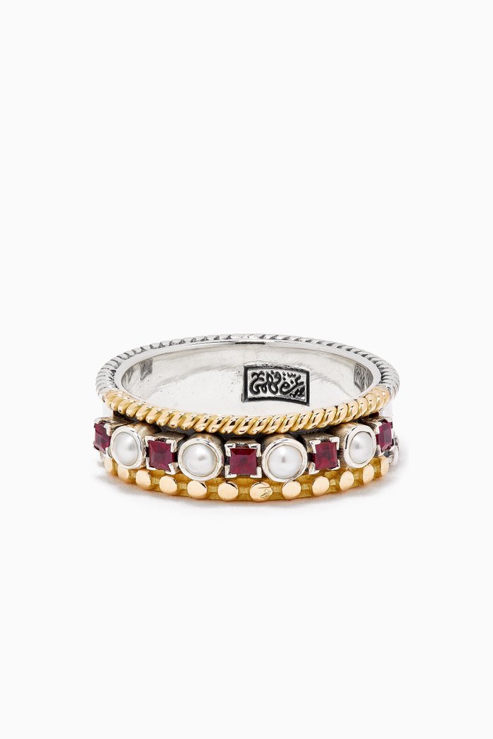 

Stackable Pearl Ring with Ruby in 18kt Gold & Sterling Silver