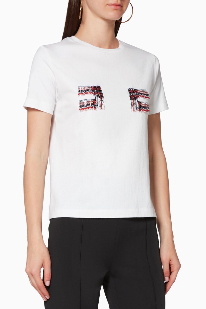 

Fringed-Logo Cotton T-Shirt, White