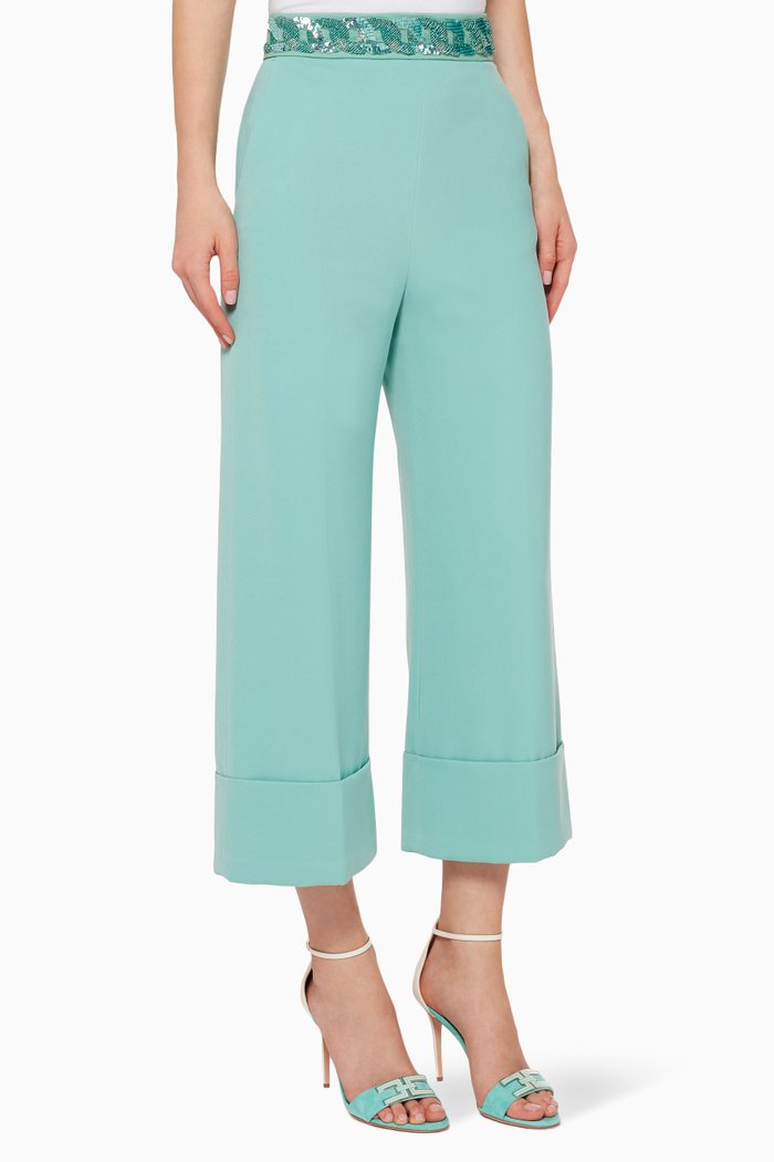 

Chain Embroidered Crêpe Pants, Blue