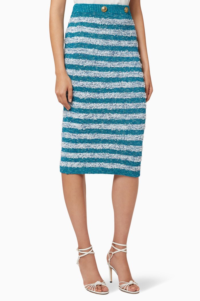 

Striped Knit Midi Skirt, Blue