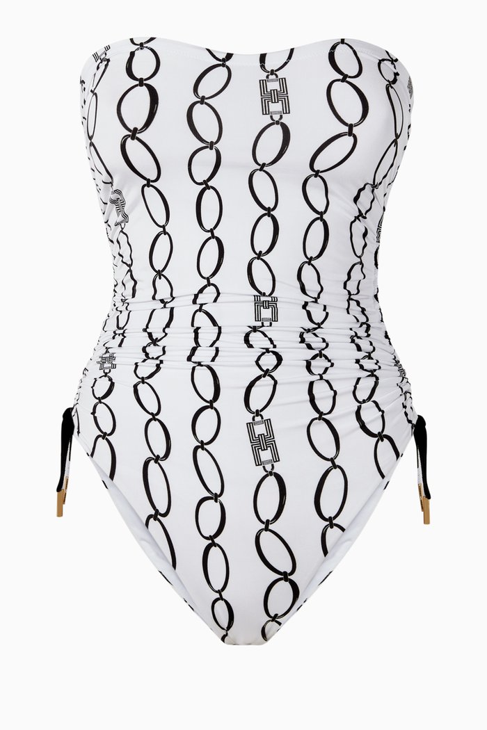 

Chain Print Strapless Swimsuit, Brown